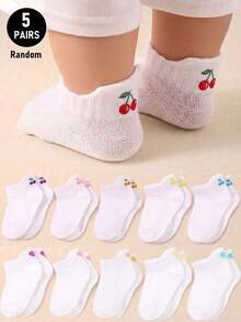 5/10 Pairs Random Baby Ankle Socks, Colorful Cherry And Heart Print Socks, Socks For Girls, Baby Stuff, Toddlers, Newborns, Funny Socks, Gift - Multicolor - View 11