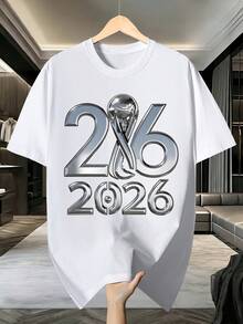 1 pieza, camiseta de manga corta de fútbol de la Copa del Mundo para hombre y mujer, camiseta para parejas, camiseta versátil de cuello redondo para hombre, cómoda, de tela suave y confortable, muy adecuada para deportes, uso diario, uso al aire libre, un regalo para familiares. - Blanco - Ver 7