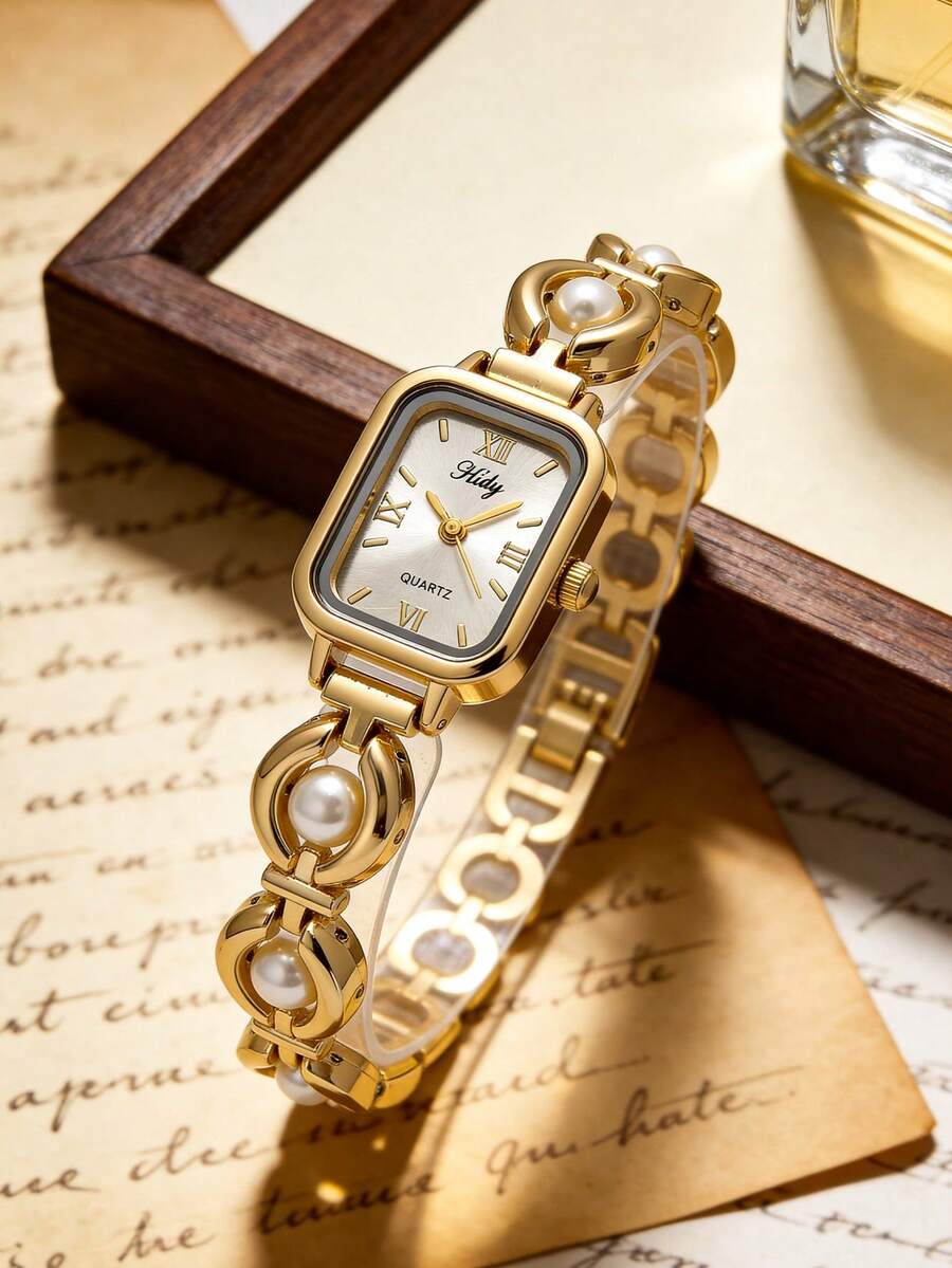 1 Stück Elegante Retro Quarz Damenuhr, hochwertige Metallgehäuse, minimalistischer Luxusstil, geeignet für täglichen Arbeitsweg und Bürokleidung, passend zu modernen Casual-Outfits, geeignet für Ausflüge, Arbeit, Pendeln, Partys und Hochzeiten, ein ideales Geschenk für Ehefrau, Schwester, Freundin, Familie und Freunde, perfekt für Geburtstag, Jahrestag und andere besondere Anlässe, exquisites Uhren-Accessoire - Weiss - Übersicht 1