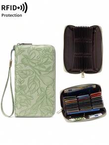 FOREVER MIYIN Fashionable Large Capacity Long Wallet For Women, Embossed Floral, Multi-Card Slots With Wrist Strap Zipper Wallet, RFID Anti-Theft Minimalist Clutch, Suitable For Daily Use, Business Commute, Shopping, Travel - Multicolor - View 13