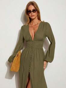 Women Midi Dresses - 軍綠色 - 查看 4