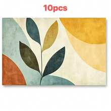 1/4/6/8/10/12PCS Modern Abstract Leaf Print Placemats, Linen Material, Machine Washable, Rectangular Table Mats For Kitchen, Dining Room & Home Decor, 32x42cm - Multicolor - View 10