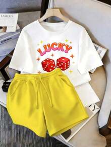 Local Store, A Women's Short-Sleeve Tee With A Retro American Style, Relaxed Fit, And Printed Design (Pants Are For Styling Suggestions Only). This Simple Yet Stylish Piece Features A Tropical-Themed Printed Letter Pattern, Making It A Must-Have For Creating A Laid-Back Holiday Look, Perfect For Occasions Like Labor Day And Mexican Independence Day. - 白色 - 查看 8