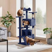 Dark Grey Multilevel Cat Tree Tower 138.5cm With Condos Ladder Scratching Posts Indoor Cat Climbing House Pet Activity Centre For Kittens - Navy Blue - View 2