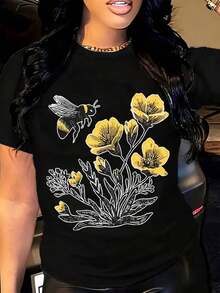 Comfortable For All-Day Wear. This Women's Casual T-Shirt Features A Relaxed Fit, A Round Neck, And Short Sleeves. Its Bee And Yellow Flower Print Makes It Ideal For Spring And Summer Outings And Everyday Wear. The Comfortable, Relaxed Fit Flatters All Body Types, While The High-Quality Material Feels Soft Against The Skin And Offers Durability. - 白色 - 查看 9
