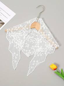 1 pieza Bufanda con adorno de encaje floral, Bufanda triangular, Decoración de bolso, Coletero - S49232-Blanco - View 3