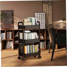 3 Tier Rolling Utility Cart Organizer With Removable Drawer, Stable And Sturdy Black Rolling Storage Carts With 2 Lockable Wheels For Bathroom, Kitchen, Snack, Craft, Makeup, Baby Essentials,Christmas Gifts - Black - View 10