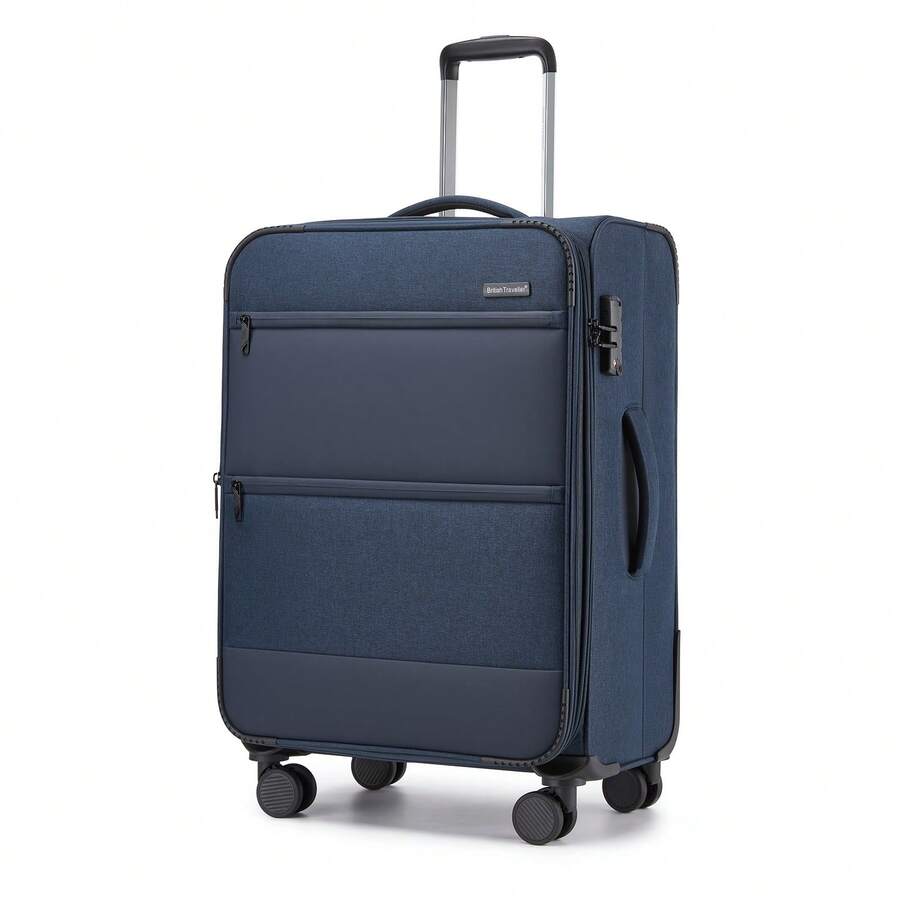 Soft Case Luggage 20 24 28 Inch 3 Piece Suitcase Set Carry On Cabin Check In Travel Bag TSA Lock Spinner Wheels Expandable Front Laptop Pocket - Navy Blue - View 1