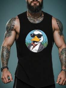 Camiseta sin mangas para hombre con estampado de pato, ideal para verano y uso casual - Negro - Ver 1