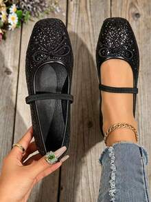 2026 New Spring/Summer Women's Mary Jane Shoes With Bow Tie, French Fairy Style, Square Toe Versatile Casual Slip-On Shoes Suitable For Parties And Gatherings - Black - View 1