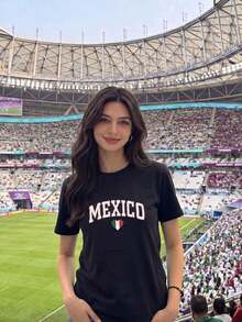 Women's Mexico Football Jersey With Heart Flag - Sporty Style Oversized Green  Y2K Football Motif V Neck Short Sleeve - -2 - 查看 2