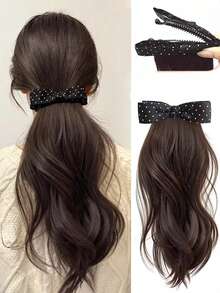Bowknot Polka Dot Ponytail Clip-On Wig, Natural Fluffy Synthetic Hair Extension For Low Volume Ponytail Summer Hair Accessories Beach Claw Clips - Multicolor - View 10