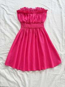 Vestido mini bandeau de unicolor casual para vacaciones para mujer - Rosa Fucsia - Ver 2