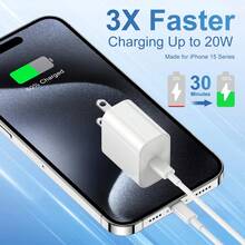 30W Apple 快充套裝 USB C 壁式充電器 + 6.6英尺/200公分 USB C 轉 Type C 數據傳輸線，快充套裝相容 iPhone 17 Pro Max/17 Pro/17/16 Pro Max/16 Pro/16 Plus/16/15 Pro Max/15 Pro/15 Plus/15，適配器套裝 - 查看 4