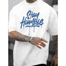 Blue T-Shirt With Dripping Letter Print, Casual Short-Sleeved Summer Top With Crew Neck, Machine-Washable, Relaxed-Fit T-Shirt For Men And Teens, Funky Volume Shirt, Men's Clothing, Soft T-Shirt - White - View 10