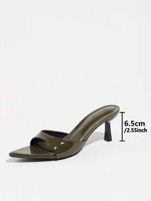 Giày sandal mule nữ bề mặt gương, eo thắt, mùa xuân/hè, đi hộp đêm tiệc tối tiệc chiêu đãi mua sắm hẹn hò đi làm sàn diễn sân khấu đám cưới ở nhà thường ngày, sandal cao gót gót nhọn mũi nhọn một quai eo thắt, chất liệu vải gương mềm cao cấp, xỏ chân, giày nữ màu xanh quân đội thanh lịch và tinh tế, sandal cao gót thời trang thanh lịch - xanh quân đội - Xem 5