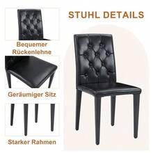 Table And Chair Set. This Minimalist And Modern Glass Table Set, 85 Cm In Diameter, Includes A Table And Four Chairs – Polyurethane Dining Chairs With Tufted Backs. A Subtly Luxurious Choice For Your Dining Room. - Black - View 6