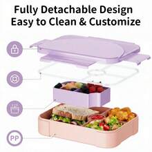 Multi-Compartment Bento Box, Leak-Proof Portable Food Container, Large Capacity Reusable Lunch Box Suitable For Travel, Picnic, Office - 1 Item - View 3