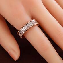 1pc Minimalist Geometric Beaded Edge Design Double Row Cubic Zirconia Women Ring - Multicolor - View 6
