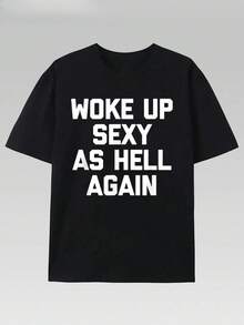 PAYEAH T-Shirt I Woke Up Sexy Like Hell Again (One Piece) 100% Cotton 220g Heavyweight Cotton T-Shirt - 黑色 - 查看 7