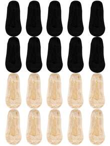 chuanwa（2） 1/5/10 Pairs Of Women's Lace No Show Anti-Slip Silicone Fastion Breathable & Thin Invisible Liner Boat Socks - Multicolor - View 12
