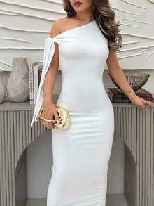 YkhahaYkhahaJemour Vestido de graduación elegante de mujer con hombro asimétrico, lazo y abertura con dobladillo dividido en unicolorYkhahaYkhaha - Blanco - Ver 5