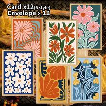 12pcs Medieval Modern Abstract Bohemian Style Floral Greeting Cards With Envelopes - Multi-Purpose Thank You Cards Suitable For Birthday, Wedding, Anniversary And Holiday - C - View 1