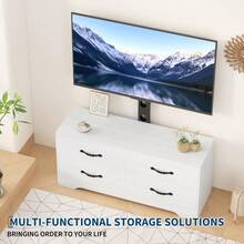 Diseño elegante y funcional - Mueble TV moderno con soporte, centro de entretenimiento de 120 cm, cómoda de 6 cajones de ratán para TV de 32-85", gran capacidad de almacenaje - Blanco - Ver 2