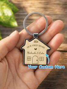 1 pieza Llavero de pareja personalizado "Hogar, dulce hogar", llavero personalizado de inauguración de casa, regalo de mudanza, llavero de nueva casa, llavero de propietarios de él y ella - color madera - Ver 1