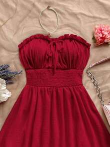 Vestido mini bandeau de unicolor casual para vacaciones para mujer - Rosa Fucsia - Ver 11