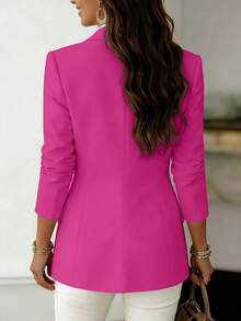 Women's Regular Fit Pink Blazer Jacket, Collared Long Sleeve Design, Lightweight For Work Or Casual Wear - Hot Pink - View 3