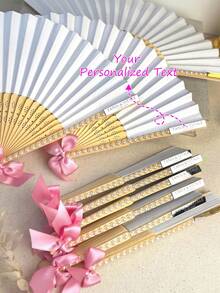 Personalized Wedding Fan With Pearl And Satin Ribbon - Customized Engraved Hand Fan As Bridesmaid Gift, Bridal Shower, Bachelorette Party Elegant Wedding Favor - Nhiều màu - Xem 1