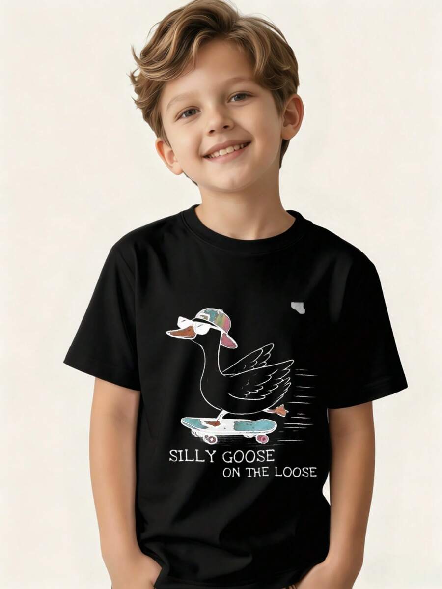 Silly Duck Loose T-Shirt For Kids - 黑色 - 查看 1