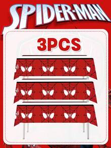 Marvel Birthday Tablecloth Set. The Battle Suit Features A Red Background With Iconic Spider Webs And Mask Patterns. The High-Definition Print Has Bright Colors That Are Not Prone To Fading, And Is Made Of Waterproof And Oil-Resistant Materials That Are Stain-Resistant And Durable. It Is Suitable For Parties Of Different Scales And Adds An Epic Atmosphere To The Dining Table. - Multiple Styles - View 7