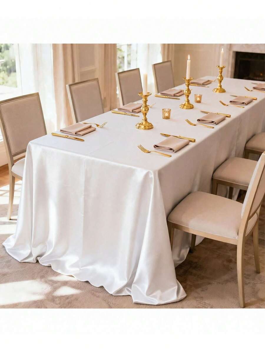 1pc Elegant White Satin Tablecloth: Perfect For Wedding Banquets, Parties And Home Decor - Rectangular, Woven, Soft And Shiny