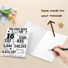 1 tấm thiệp đếm tuổi sinh nhật 16 tối giản, thiết kế "16 năm và vẫn tiếp tục" với trái tim, hoàn hảo cho con gái, con trai, bé trai hoặc bé gái Sweet 16 - nhiều màu - Xem 6