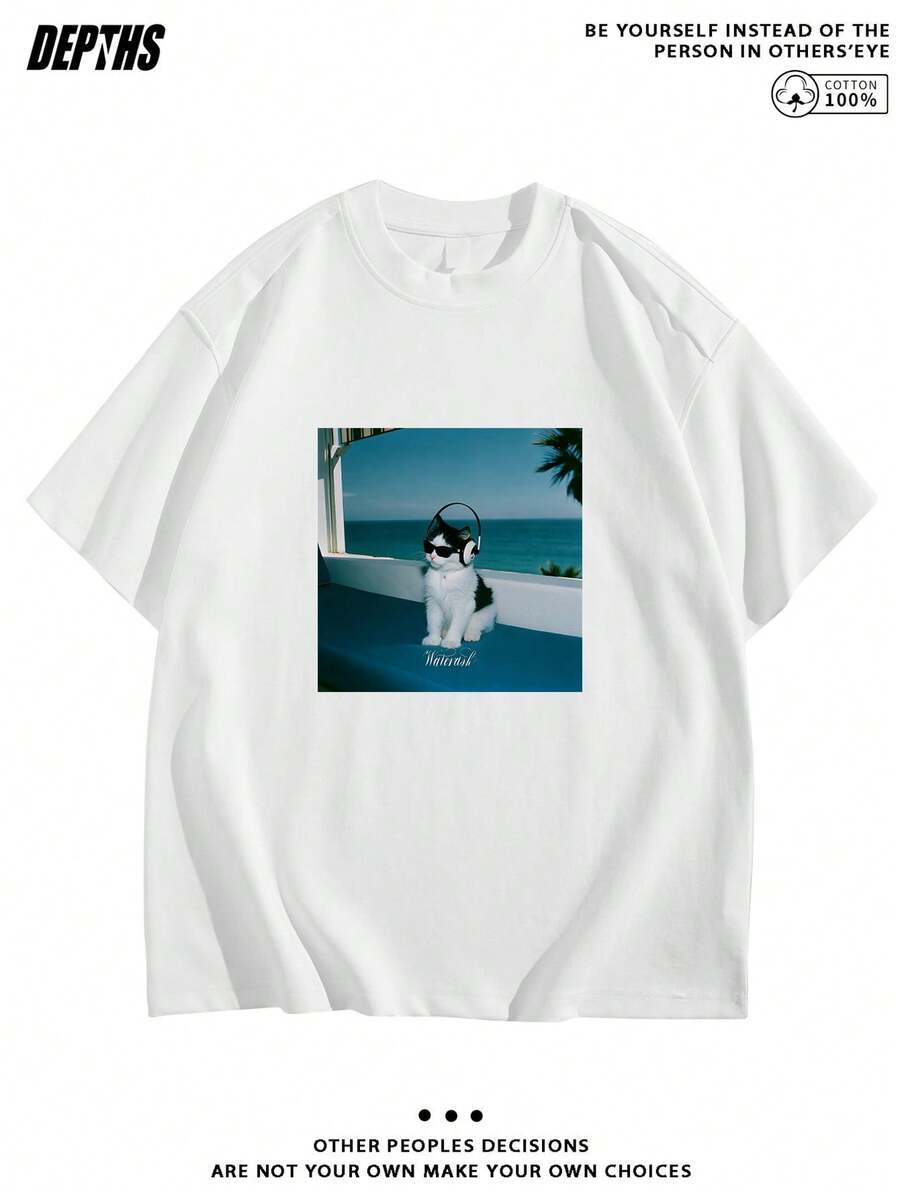 Creative Single T-Shirt With Original Print And Short Sleeves And Round Neck, A Pure And Modern Fashion Top, A Casual T-Shirt For Home And Leisure, Ideal For Wearing Both Indoors And Outdoors - 白色 - 查看 1
