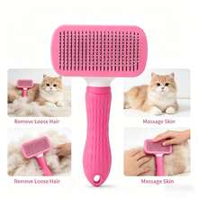 1 pieza Cepillo autolimpiante para mascotas, herramienta de desensedado con un solo botón para gatos y perros, diseñado para el aseo de mascotas con función de autolimpieza, púas redondeadas para un cepillado suave, elimina eficazmente el pelaje interior - Rosa - Ver 8