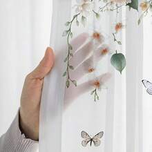 1PC Cream Rose & Butterfly Print Curtains, Semi-Transparent Fabric, Soft Floral Home Essentials For Guest Room, Bedroom, 52"W * 84"L - Multicolor - View 9