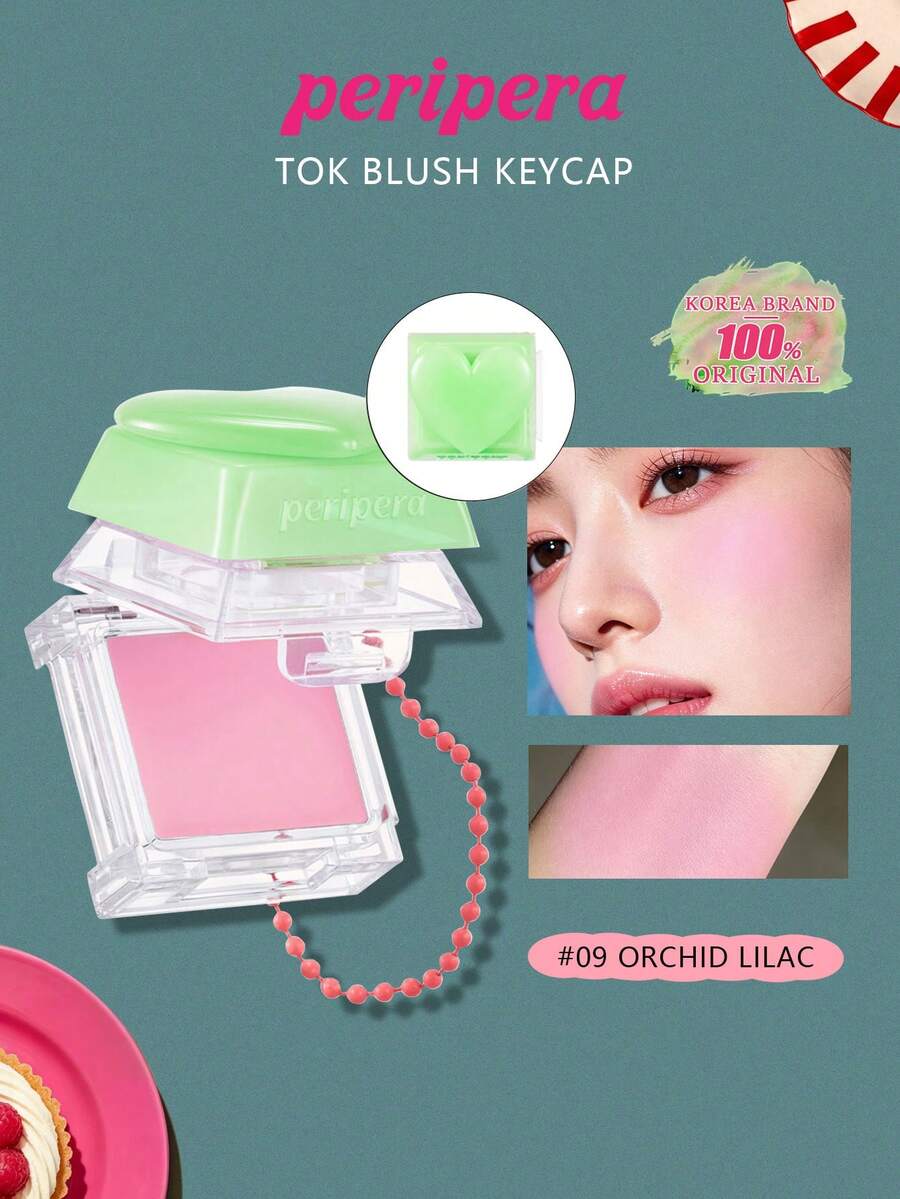 Peripera Tok 09 兰花腮红键帽，Y2K风格单色腮红，适合26种肤色，奶油至丝绒哑光质地，打造自然红润妆效，持妆8小时，控油隐形毛孔，趣味彩妆收藏品，适合所有肤质日常使用，不脱妆不沾杯，轻盈透气，新手友好，韩国化妆品，礼品装，2.9克/0.10盎司