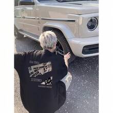 Camiseta casual de manga corta estilo americano 2026 para hombre y mujer, ropa de calle de moda primavera/verano, corte holgado. - Negro - Ver 2