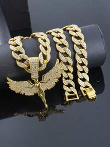 1pc Hiphop Goddess Angel Pendant Necklace, Zinc Alloy Gold-Tone Jewelry, Suitable For Men, Party/Music Festival Gift, Versatile Wear All Year Round, Party Accessory, Accessory, Luxurious Glossy Texture - Goddess Angel Pendant Necklace - View 13
