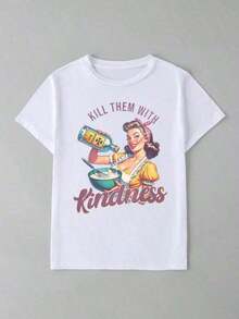 Women's Comfortable Loose-Fitting Everyday Tops, Satirical Housewife T-Shirts In Comfortable Colors, Vintage Women's T-Shirts With Funny Patterns, Satirical T-Shirts, Satirical Gift, Art Poster For Her, Suitable For Daily Leisure, Vacation, Playtime, Ideal As A Gift, Summer White. - 2 - View 4