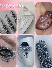 Silver Nail Decorations And Gemstones, Half-Round Flat-Bottom Pearl Nail Decorations, Nail Pearl Rhinestone Set With Gold Beads, Includes Pickup Pen And Tweezers, Suitable For DIY Nail Art, Face Makeup And Handicrafts Nail Charms - Multicolor - View 9