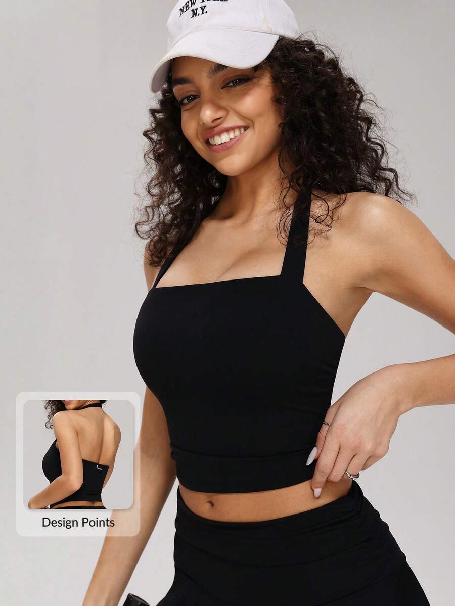 MASKERT Tank Top Olahraga Wanita Model Racerback, Pas dan Nyaman, Cocok untuk Yoga, Kebugaran, Lari, Lompat Tali, Tenis, dan Olahraga Lainnya - Hitam - View 1