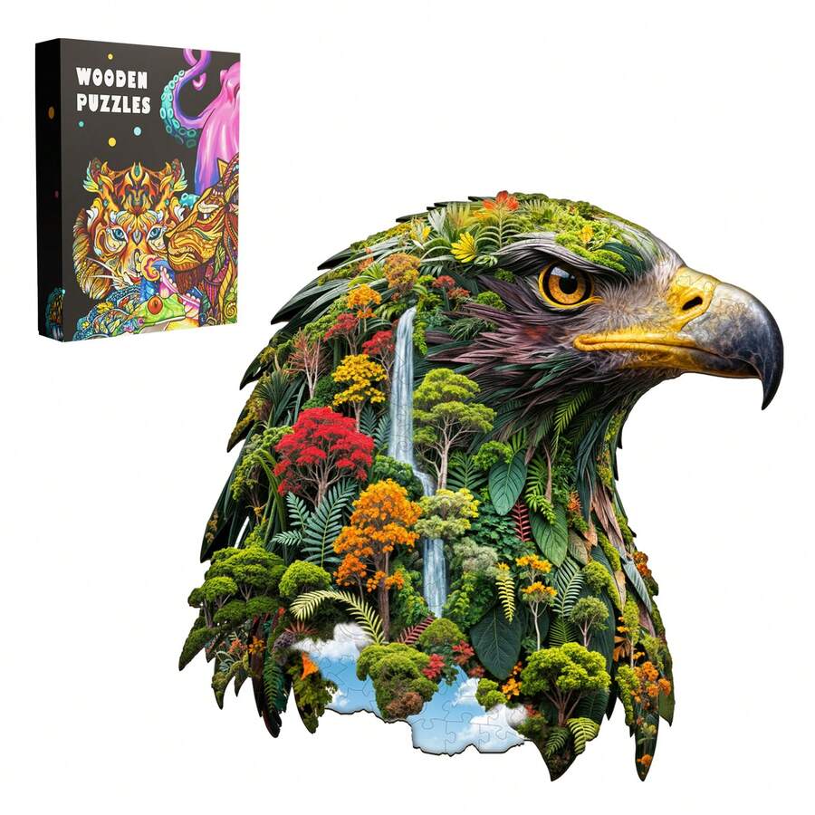 1PC Forest Impression Wooden Asymmetric Puzzle, Animal-Shaped 2D Jigsaw Toy For Kids And Adults. Educational Game, Great Gift For Party, Holiday, Christmas And Birthday. Unique Magical Desktop Decor & Creative Wooden Puzzle Present - Multicolor - View 1