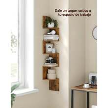 5-Tier Floating Corner Shelf, Multi-Tier Corner Shelf, Decorative Corner Wall Mount For Home, Triangular Wall Shelf, Wall Storage Organizer, Hanging Corner Shelf, Wall Plant Shelf, Wooden Corner Shelf, Easy Assembly Tiered Shelving For Bedroom, Bathroom, Kitchen, Office, Living Room, Bookshelf Decoration, 20cm Height Sufficient For Books - 棕色 - 查看 7