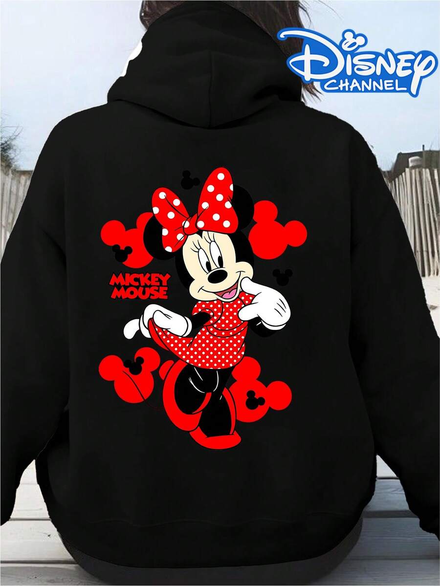 Disney Minnie Mouse Print Hoodie, Women's Hoodie, Men's Hoodie,Fathers Day Gift,Fourth Of July,Disney Collaboration - 黑色 - 查看 1