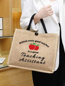 Teacher Theme Tote Bag And Makeup Bag Set, Apple Pattern Shopping Bag, Suitable For Weddings, Birthdays, Beach And Holidays, Perfect Gift For Family And Friends. This Large Set Is Very Suitable For Students To Use - Multicolor - View 6
