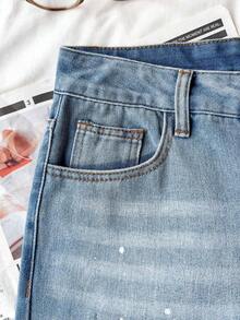 Pantalones vaqueros casuales con estampado de lunares para mujer, pantalones con estampado de lunares, pantalones con estampado de lunares, pantalones lindos, pantalones casuales para mujer, pantalones vaqueros holgados con estampado de lunares - Azul - Ver 6